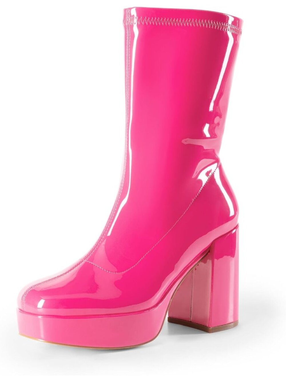 DREAM PAIRS Women's Hot Pink Square Toe High Chunky Mid Calf Platform Boot Shoes